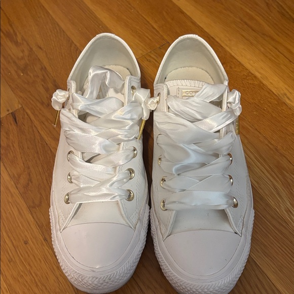 Converse White Sneakers with Gold Eyelets and satin ribbon laces - Picture 2 of 2